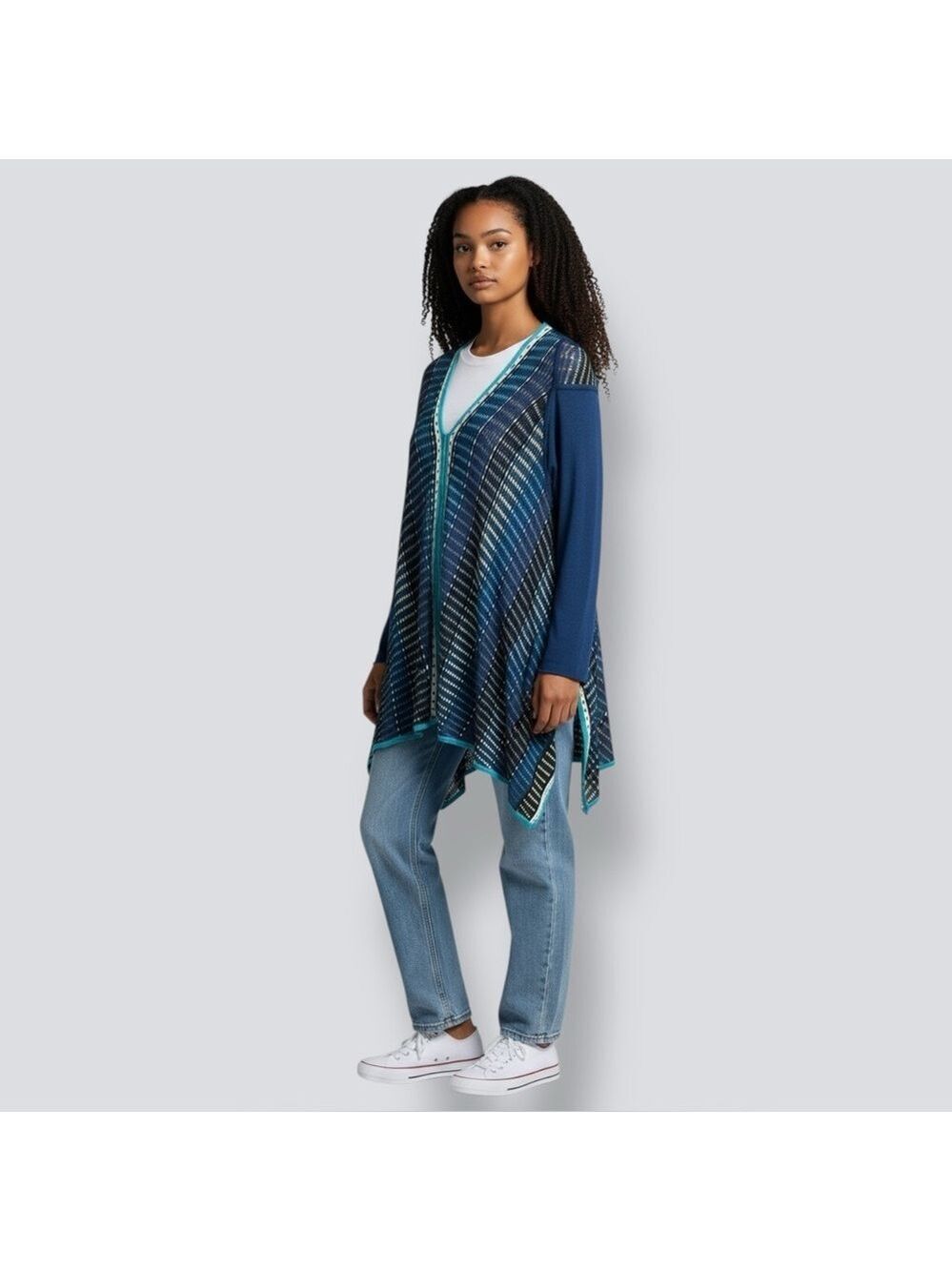 NIC + ZOE Cotton Blend Knit Sharkbite Hem Tunic / Mini Dress V-Neck Sweater Sz L